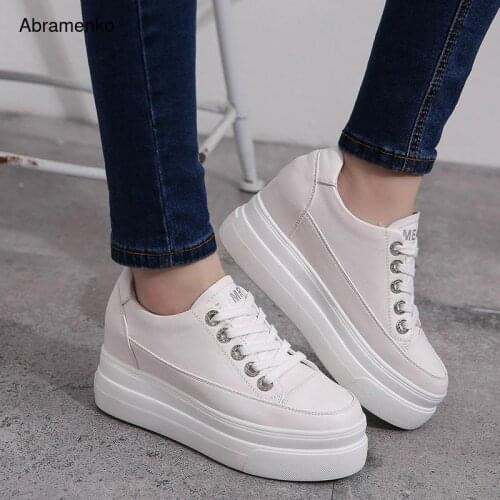 Round Toe 4 cm Platform 2.5 cm Loafers Casual Flats Lace Up Woman Autumn Creepers Women Flats White Shoes Sneakers Size 35-39