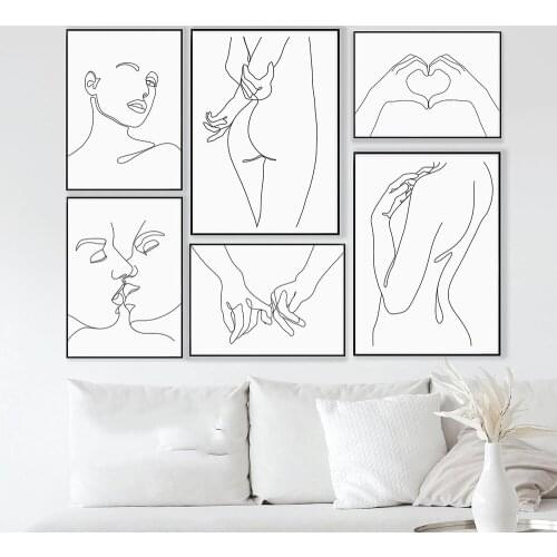 Female Nude One Line Art Drawing Picture Nordic Canvas Painting Wall Art Figure Woman Body Minimalist Posters and Print for Room