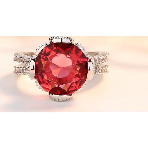 Rose Red Zircon Womans Ring Hot Sale S925 Silver Plated Jewelry Party Gift Cubic Zirconia Ring Classic Girl Accessories