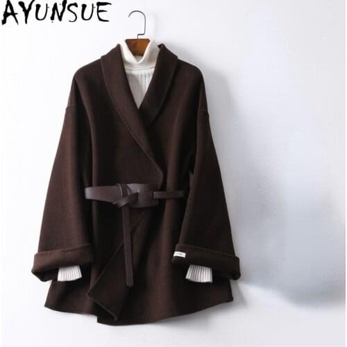 2021 Autumn Wool Coats Women Double-faced Woolen Coat Spring Fashion Black Short Jackets with Belt Casaco Feminino Inverno Gmm77