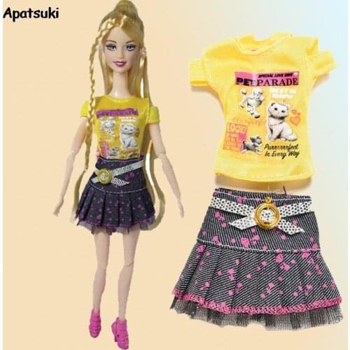 1Set Casual Doll Clothes Yellow Short Sleeve T-shirt + Tutu Skirt for Barbies Doll Clothes for 1/6 BJD Doll Accessory Kids Toy