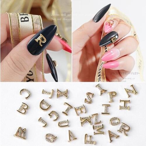 1Pc Luxury Alloy Zircon Nail Art Jewelry 3D Charm Alphabet Letter Nail Rhinestones Decoration Crystal Accessories Manicure Tools