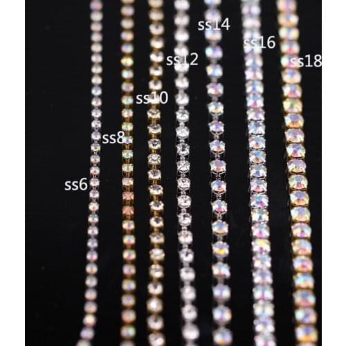 1yard ss6/8/10/12/14/16/18 AB sew on crystal rhinestone silver/gold chain trim sewing clothes decoration DIY Accessories