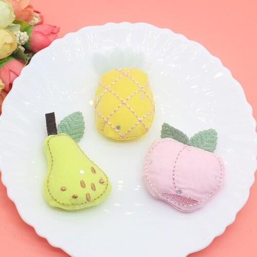 10PCS/Lot Plush Fruit Pineapple Apple Pear Children Cloth Applique Crafts For Girl Hair Clip Accessories And Bag Decoration