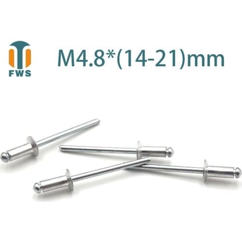 10PCS M4.8 Multi Size Aluminium Open End Countersunk Head Break Mandrel Blind Rivet Nail Pop Rivets for Furniture Car Aircraft