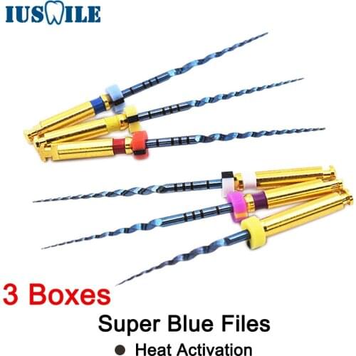 3 Boxes Dental Heat Activation Super Blue Niti Material Root Canal Cleaning Endo Rotary Files Dentist Tools