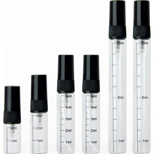 50 PCS/Lot 2ML 3ML 5ML 10ML Sample Bottle With Calibration Empty Perfume Bottle Black Spray Atomizer Portable Travel