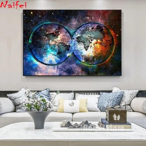 5D DIY Diamond Painting World Map Full Drill Diamond Embroidery Art Abstract Colorful Earth Cross Stitch Home Decor Gift