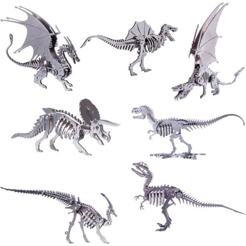 7models DIY Stainless Steel Puzzle Dinosaurs Model Metal Assembly Jigsaw Assembly Model Building Kits Kids Gift - Spinosaurus