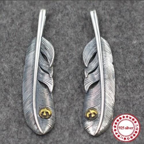 925 sterling silver pendants personalized classic Indian national style carved brass birds feather shape send lover jewelry gift