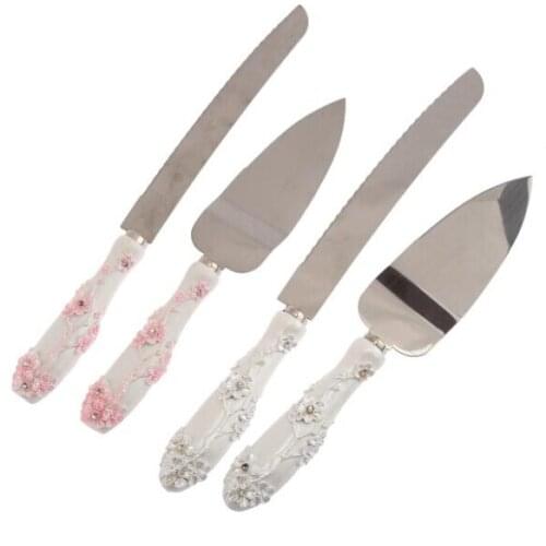 Free Shipping Pink Flower Personalized Wedding Cake Knife Serving Set Pizza Knife & Shovel Bridal Shower Party Decoration