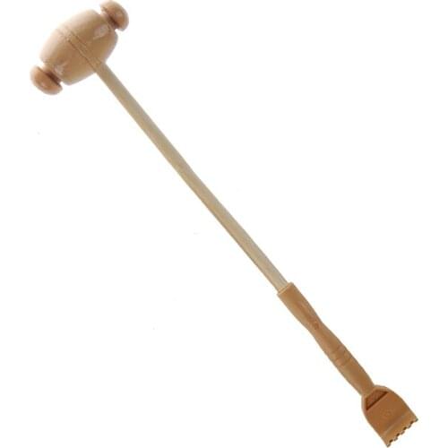 Beige Wooden Double Ends Back Scratcher Hammer Massager