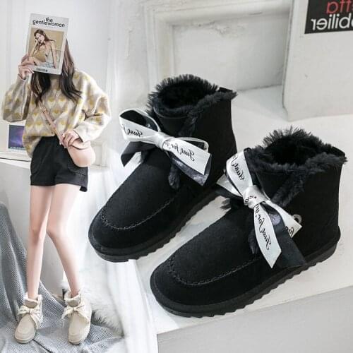 Snow Boots Flat Lovely Pure Color shoes Cotton Short Waterproof Warm Winter Lace Boots For Women Fashion 2021 New Winter