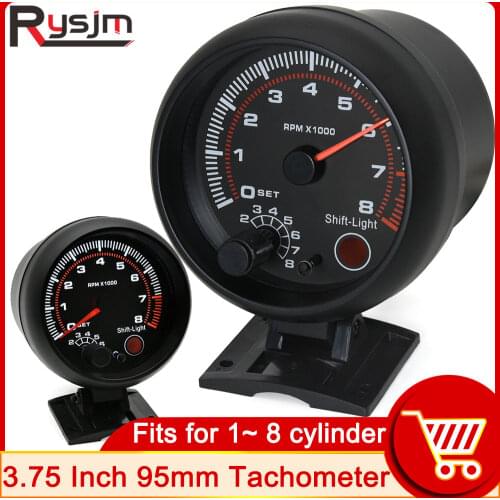 Black Tachometer Gauge with Red Shift Light Universal 3.75 inch 95mm 12V White LED Auto 0-8000 RPM meter tacometro tach gauge