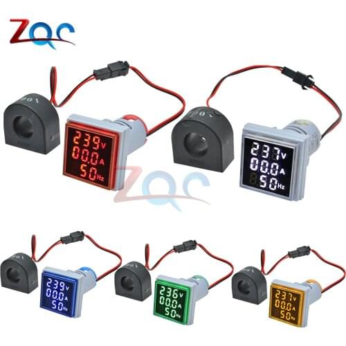 3 in 1 AC 60~500V Digital Voltmeter Ammeter HZ Hertz Frequency Meter 22mm Current Voltage Indicator Tester Amp Signal Light LED
