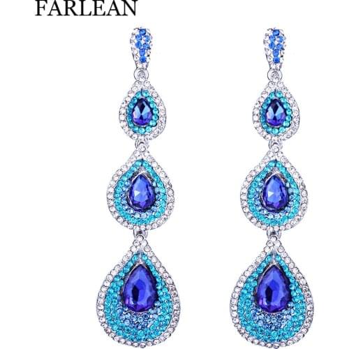 FARLENA JEWELRY Vintage Water Drop Earrings With Crystal Rhinestones Long Wedding Earrings