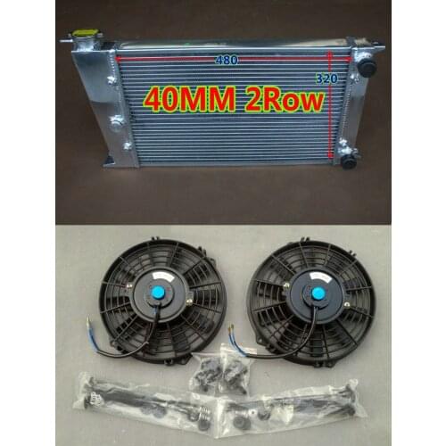 Racing Aluminum radiator + FANS for VW GOLF MK1 / Jetta / CADDY/ SCIROCCO GTI SPEC 1.6L/1.8L 40 mm 2 row