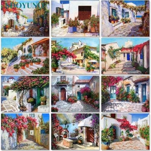 SDOYUNO Oil Painting By Numbers For Adults Frameless City Scenery 60x75cm DIY Paint By Numbers On Canvas Landscape Home Decor