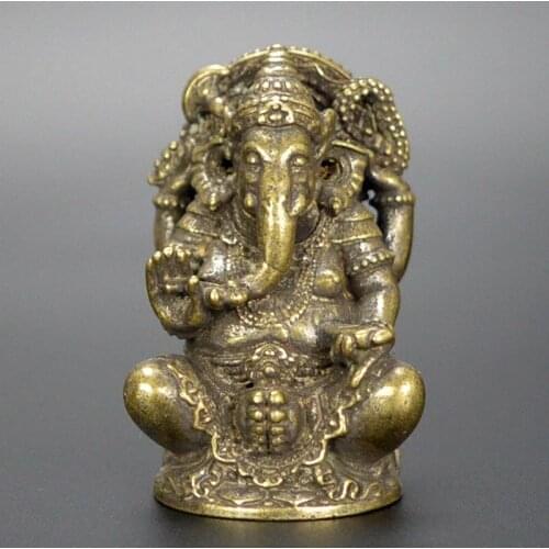 Chinese Old Collection Handwork Bronze Elephant Trunk God of Wealth Statue