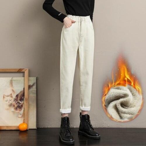 Korean Winter Plus velvet Warm High Waist Jeans Women Thick Straight Pants Loose Casual Plus Size High Street Denim Trousers