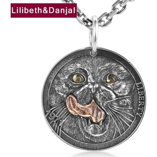 Creative Design Stray Cat Necklace Pendant Real 925 Sterling Silver Ancient Coins Letter Jewelry Women Men 2021 New Designer P11