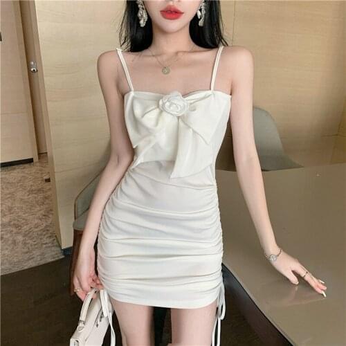 Summer Bowknot Camisole Dress Girls Draw String Sheath Mini Dresses Spaghetti Strap Dress Vestidos For Women S743