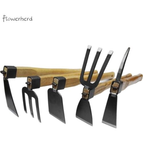 Wooden Handle Steel Carbon Anti-falling Hoe Dual-purpose Hoe Three-tooth Harrow Vegetable Farming Kitchen Gardening Tools