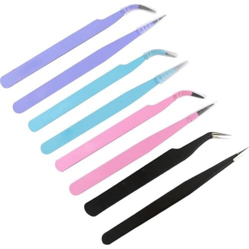 Colored Anti-Static Tweezers For Eyelash Extension Eyebrow Stainless Steel Set Beauty Precision Tweezers Makeup Kit Repair Tools