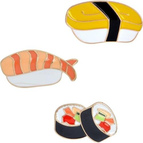 New Fashion Gourmet Cartoon Pins Salmon Sushi Brooch значки Shirt Bag Lapel Badge Metal Alloy Pin Coat Accessories for Gift