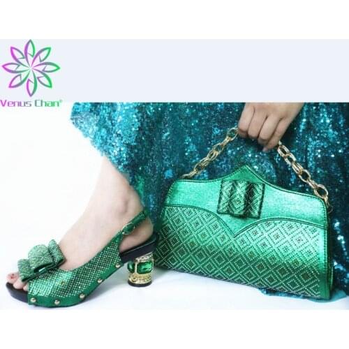 Latest Green Color African Matching Shoes and Bags Italian In Women Italian Shoes with Matching Bags African Shoe and Bag Set