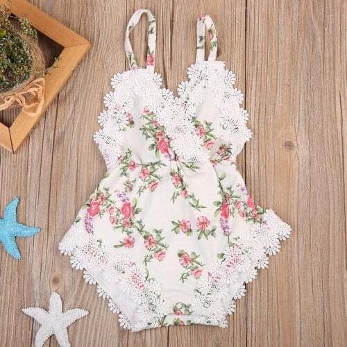 2017 Fashion Newest Summer Hot Kids Floral Cute Playsuits Newborn Baby Girl Lace Playsuits Christening Clothes Party Outfits Hot