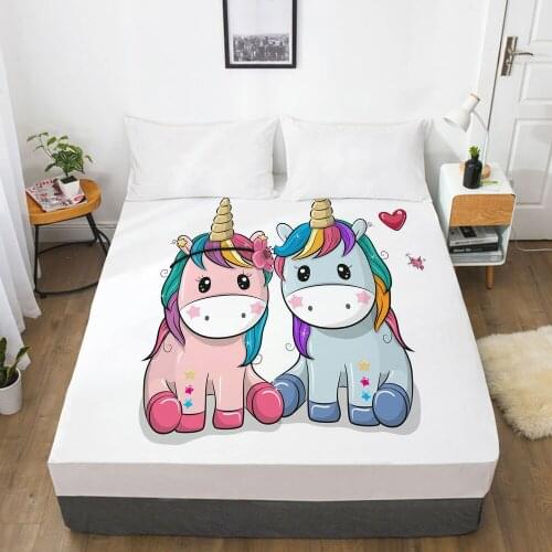 Unicorn Cartoon Fitted Sheets Mattress Cover With Elastic Band 3D Bed Sheet Linens For Children Kids Baby Girls Boys 150x200