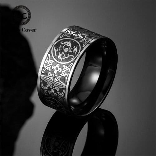 Carving Buddhism Four Beasts Rings Men Vintage Stainless Steel Amulet Faith Ring Supernatural Signet Male Religious Jewelry Gift