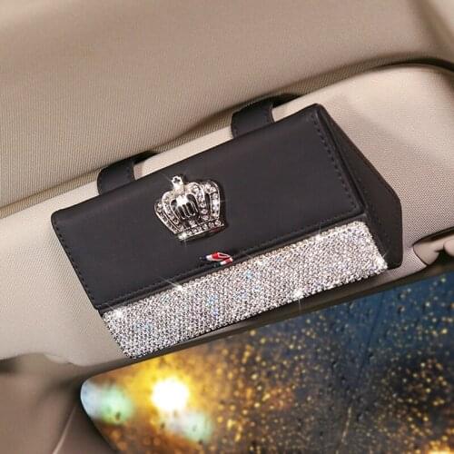 Crystal Rhinestone Crown Car Glasses Holder Box Magnetic SunVisor Glasses Case Storage Organizer Sunshade Auto Accessories