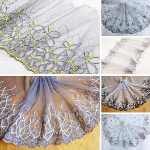 1m Grey Mesh Series Lace Trim Fabrics Flower Handmade DIY Clothing Accessories Wedding Floral Embroidery Curtains Sofa Sewing