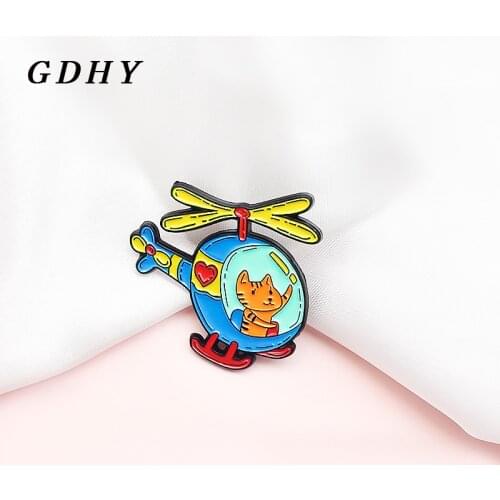 GDHY Blue Airplane Enamel Pin Cat Kittens Driver Pilot Driver Plane Brooches Lapel Shirt For Kids Friends Brooch Jewelry Gifts