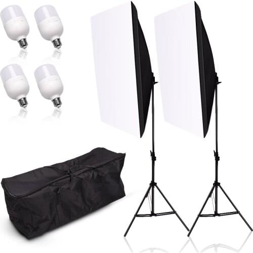 50x70CM Photography Studio Softbox Lighting Kit 4pcs LED Bulb 2m Light Stand Carry Bag Photo Accessories Set For Photo Studio
