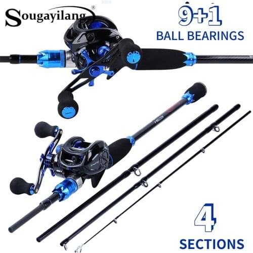 Sougayilang 1.8m 2.1m Fishing Pole and Baitcasting Reel Combo Carbon 4 Sections Casting Lure Rod and Casting Fishing Wheels Set