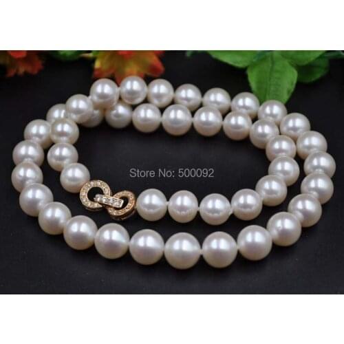 GORGEOUS 9.5-10mm round white freshwater pearl necklace free shipping