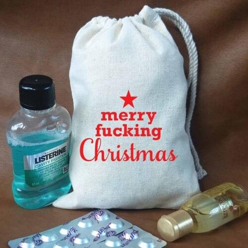 Merry Christmas bag custom funny Christmas treat bags Christmas day Gift Bag welcome cotton drawstring gift bag Goodie gift bags