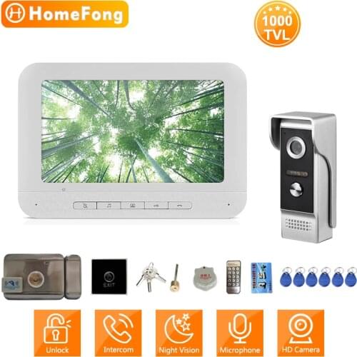 HomeFong Video Intercom for Home Video Door Phone with Lock 1000TVL IP65 Doorbell Camera Wired 7 Inch Unlock Entry System
