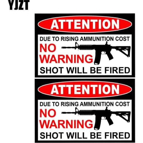 YJZT 8.9CM*5.3CM 2X Car Sticker NO WARNING SHOT GUN Personality Reflective Decals Motorcycle Parts C1-7172