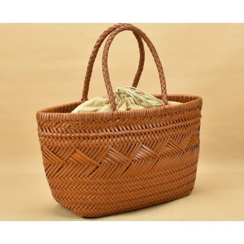Genuine Leather Women French Hand-woven Vegetable Basket Bag Ins Hot Selling Net Red Woven Bag