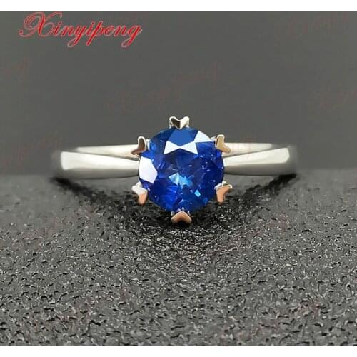 18 k white gold with 100% natural sapphire ring female fine jewelry 1ct Contracted and fashionable
