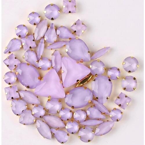 Gold claw settings 50pcs/bag shapes mix jelly candy Violet glass crystal sew on rhinestone wedding dress shoes bags diy