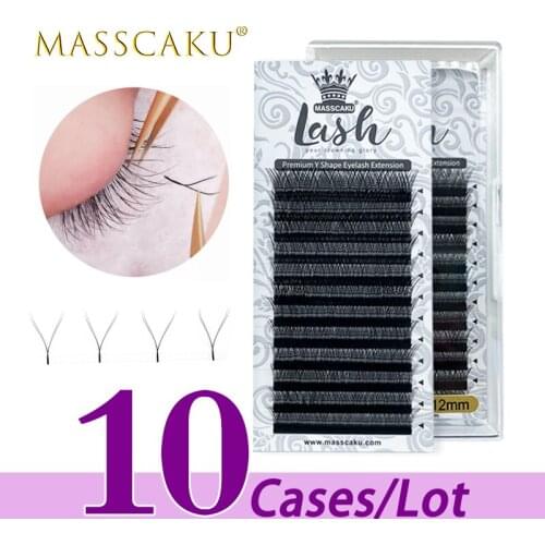 10case/lot MASSCAKU 0.07 YY shape eyelash extensions matte lashes c/d curl hand-woven individual eyelashes soft lash extension