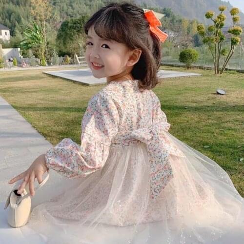 2021 Spring New Baby Girls Lace Floral Princess Dresses Kid Birthday Party Ball Gown Style Children Dress Kids Clothes