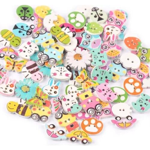 50Pcs Lovely Mixed Cartoon Painted Wooden Buttons For Clothing Sewing Supplies Childrens Garment DIY Crafts Scrapbooking Decor