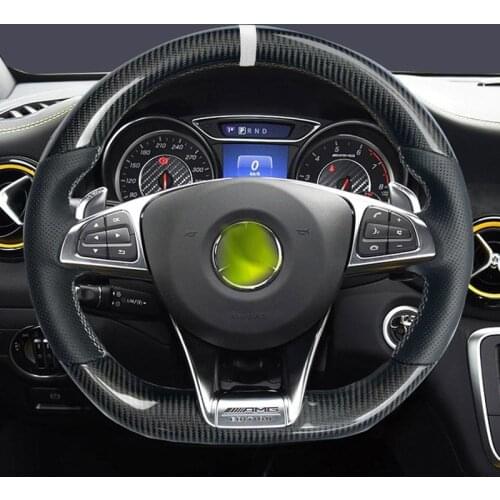 5D Carbon Fiber & Black Hole Leather Steering Wheel on Wrap Cover For Mercedes Benz S-Class S500 2016 / A-Class AMG A45 16-19