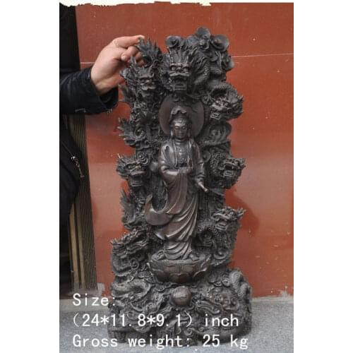 61 cm * / Chinese buddhist bronze dragon 9 Buddha statue of avalokitesvara